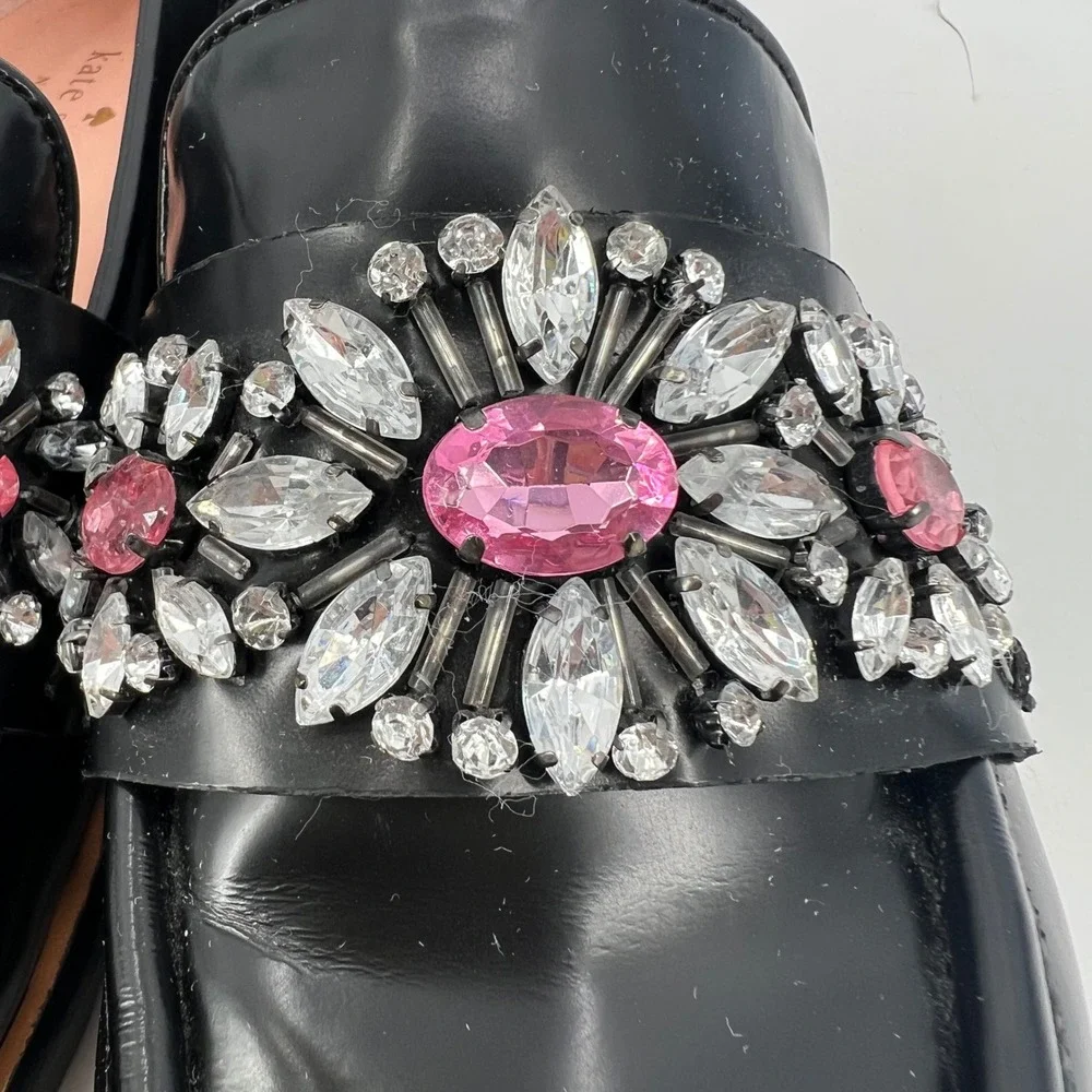 Kate Spade New York Karry Too Bejeweled Loafers Patent Black Size 8 Mobwife - Picture 2 of 9